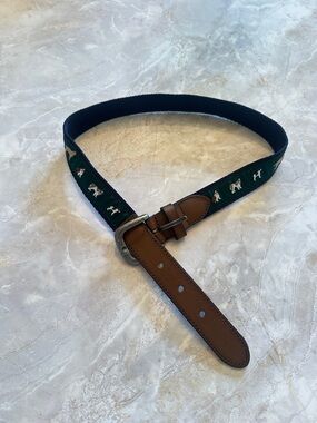 Janie and Jack Toddler Belt with Navy and Green Dog-Pattern Webbing 2-3T